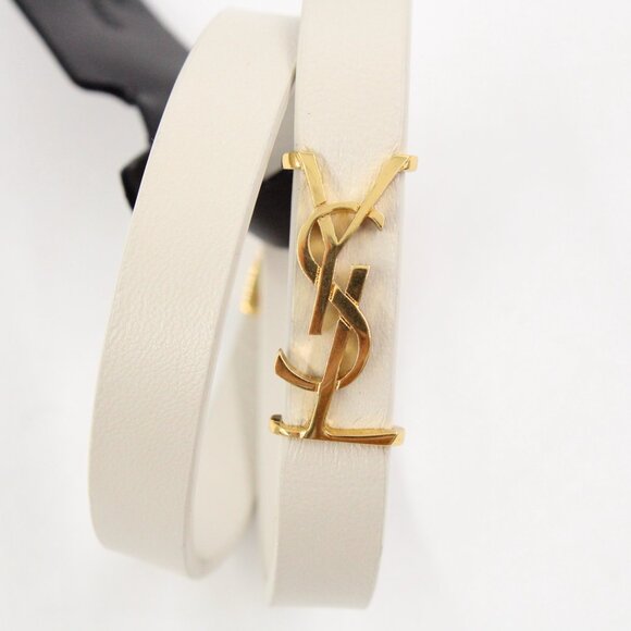 NWT Saint Laurent Cassandre Double Wrap Leather Bracelet in Cream & Gold - Picture 2 of 12